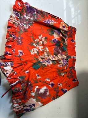 Red Floral Ruffled Mini Skirt